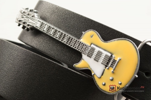 Кожаный ремень с пряжкой "GUITAR - YELLOW" Электрогитара - жёлтая" 3D - kupiremen.ru