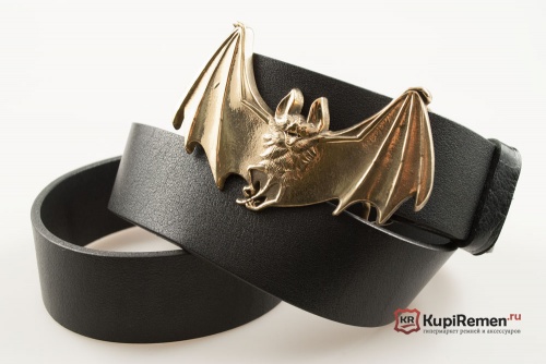 Кожаный ремень с пряжкой "BAT" (Золотая летучая мышь) 3D - kupiremen.ru