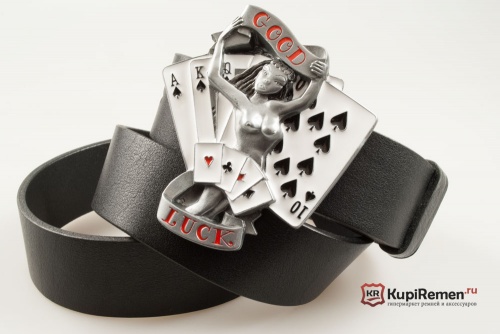 Кожаный ремень с пряжкой "Good luck" (Удача) 3D - kupiremen.ru