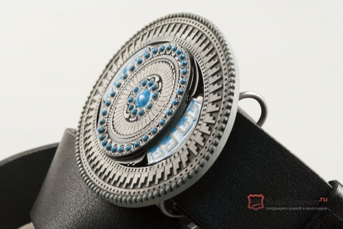 Ремень кожаный с пряжкой  "OVAL WESTERN DESIGN, BLUE" - kupiremen.ru