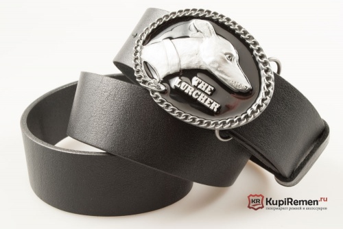 Кожаный ремень с пряжкой "THE LURCHER" (собака-ищейка) - kupiremen.ru