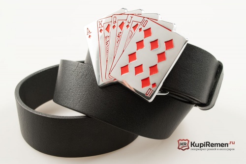 Кожаный ремень с пряжкой "ROYAL FLUSH" (Роял Флеш) 3D - kupiremen.ru