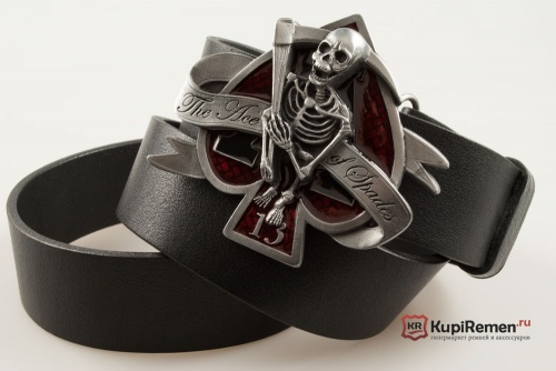 Кожаный ремень с пряжкой "The ace of spades" (Туз пик) - kupiremen.ru