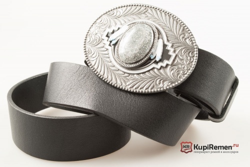 Кожаный ремень с пряжкой "Орнамент с перьями" silver - kupiremen.ru