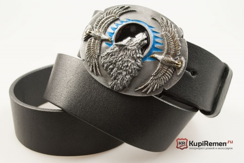 Кожаный ремень с пряжкой "WOLF HEAD AND EAGLES" (Голова волка с орлами) 3D - kupiremen.ru