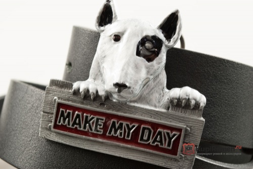 Кожаный ремень с пряжкой "MAKE MY DAY" (Сделай мой день) 3D - kupiremen.ru