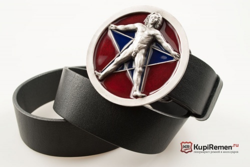 Кожаный ремень с пряжкой "MAN ON PENTAGRAM" (Мужчина на пентаграмме) 3D - kupiremen.ru