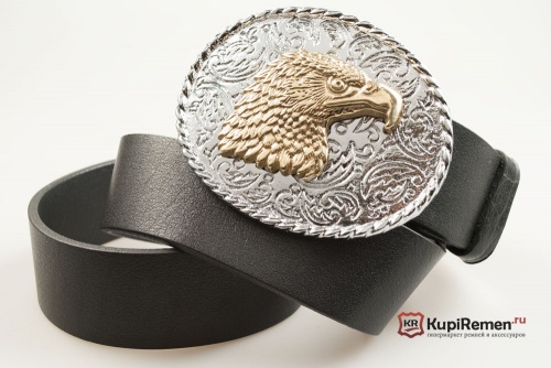 Кожаный ремень с пряжкой "Ковбойская бляха с орлом" (латунь) - kupiremen.ru
