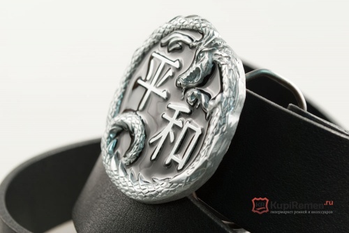 Кожаный ремень с пряжкой "DRAGON - PEACE" (Дракон-Мир) 3D - kupiremen.ru