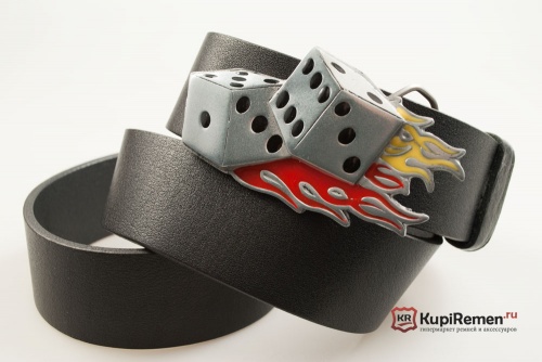 Кожаный ремень с пряжкой "FLAMING DICE" (Пылающие кости) - kupiremen.ru