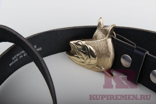 Кожаный ремень с пряжкой "GOLDEN FISH" (Золотая рыбка) - kupiremen.ru