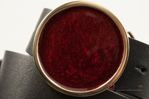 Кожаный ремень с пряжкой "ROUND GLITTER DISC - RED" (Красный круг) латунь - kupiremen.ru