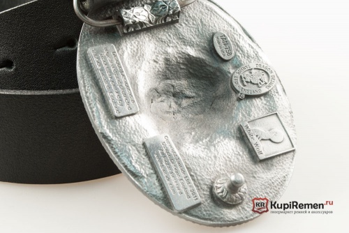 Кожаный ремень с пряжкой "Орнамент с перьями" blue - kupiremen.ru
