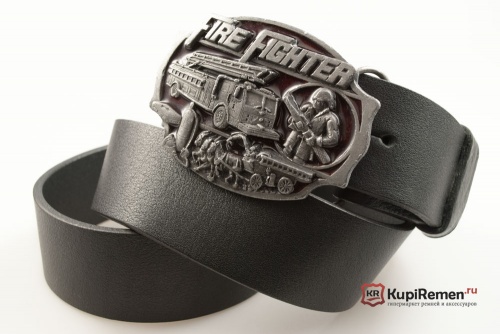 Кожаный ремень с пряжкой "FIRE FIGHTER" (Пожарный) 3D - kupiremen.ru