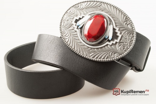Кожаный ремень с пряжкой "Орнамент с перьями" red - kupiremen.ru