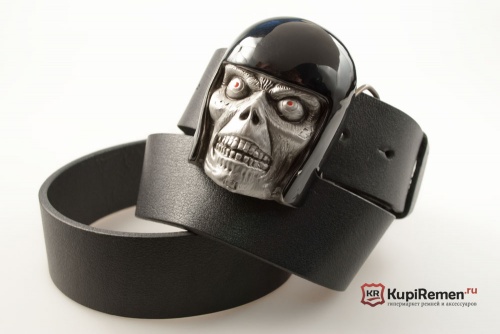 Кожаный ремень с пряжкой "SKULL IN A HELMET" (Череп в шлеме) 3D - kupiremen.ru