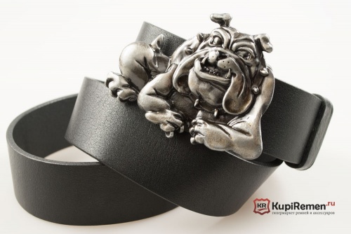 Кожаный ремень с пряжкой "SPIKE BULLDOG" (Бульдог Спайк) 3D - kupiremen.ru