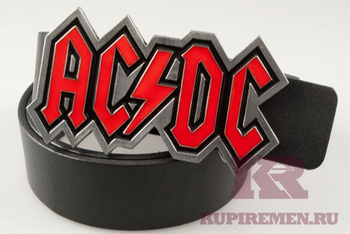 Кожаный ремень с пряжкой "AC/DC" (ЭйCи ДиСи) - kupiremen.ru