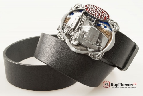 Кожаный ремень с пряжкой "AMERICAN TRUCKER" - kupiremen.ru