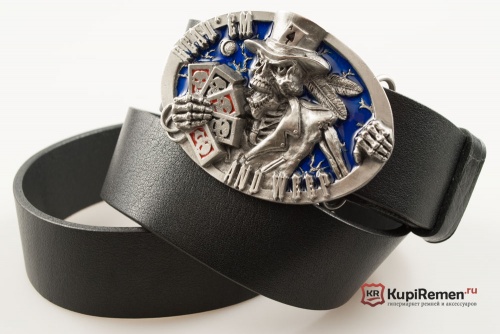 Кожаный ремень с пряжкой "Скелет с картами" 3D - kupiremen.ru