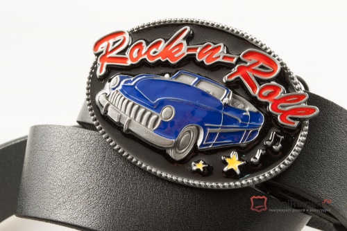 Кожаный ремень с пряжкой "ROCK&ROLL BLUE CAR"  - kupiremen.ru