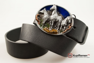 Кожаный ремень с пряжкой "Три лошади" 3D - kupiremen.ru