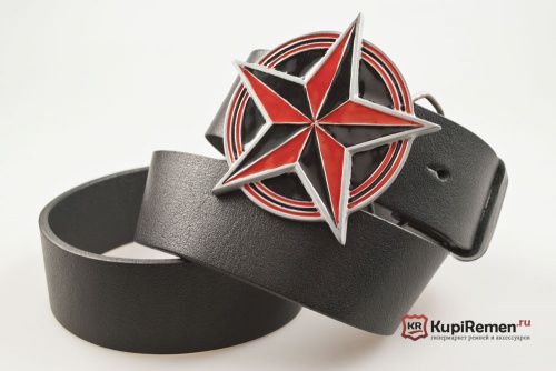 Кожаный ремень с пряжкой "NAUTICAL STAR RED - BLACK" (Навигационная звезда) - kupiremen.ru