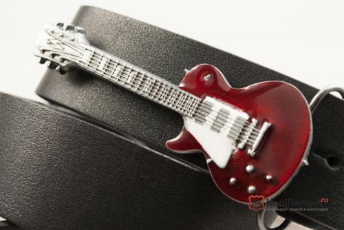 Кожаный ремень с пряжкой "GUITAR - RED" Электрогитара - бордовая" 3D - kupiremen.ru