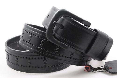 Кожаный ремень с прошивкой и клёпками NEW STYLE PREMIUM - kupiremen.ru