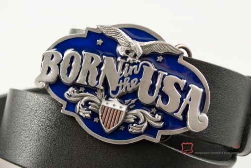 Кожаный ремень с пряжкой "BORN IN THE USA" (Рождённый в США) 3D - kupiremen.ru