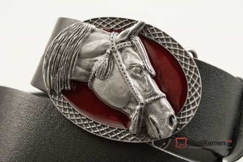 Кожаный ремень с пряжкой "ARABIAN HORSE-RED" (Голова арабского скакуна) 3D - kupiremen.ru