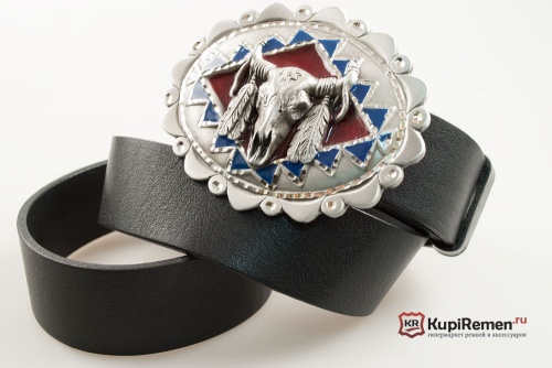 Кожаный ремень с пряжкой "Череп бизона кантри" 3D - kupiremen.ru