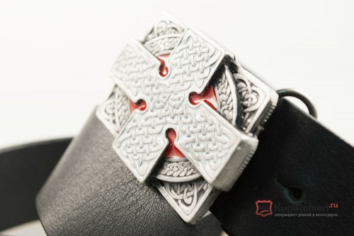 Кожаный ремень с пряжкой "CROSS RECTANGLE RED" (Кельтский крест) 3D - kupiremen.ru