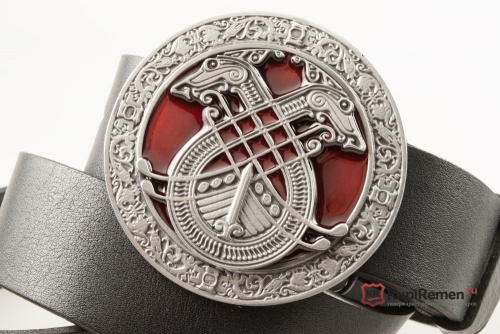 Кожаный ремень с пряжкой "CELTIC LONG BOAT RED" (Кельтский баркас) - kupiremen.ru