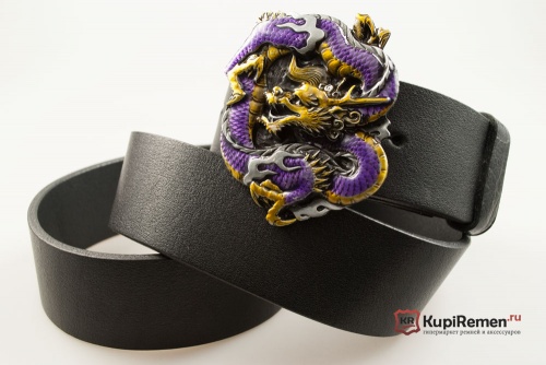 Кожаный ремень с пряжкой "DRAGON - PURPLE" (Фиолетовый дракон) 3D - kupiremen.ru