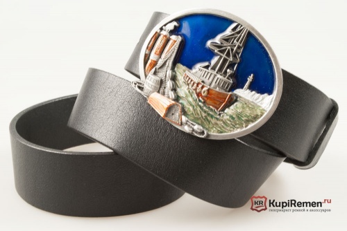 Кожаный ремень с пряжкой "Корабль в порту" 3D - kupiremen.ru