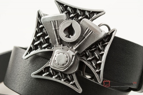 Кожаный ремень с пряжкой "V-TWIN PLATE" (V-образный двигатель) - kupiremen.ru