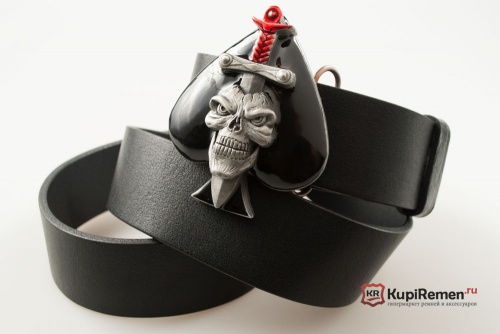 Кожаный ремень с пряжкой "SKULL AND DAGGER IN SPADE" (Череп с кинжалом) 3D - kupiremen.ru