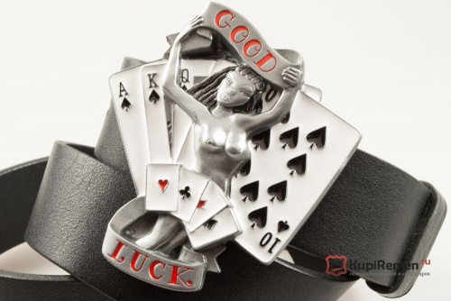 Кожаный ремень с пряжкой "Good luck" (Удача) 3D - kupiremen.ru