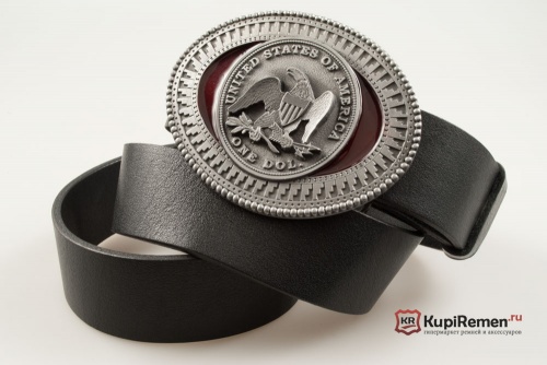 Кожаный ремень с пряжкой "ONE DOL COIN" (Монета в 1 доллар) 3D - kupiremen.ru