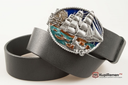 Ремень кожаный "Парусник в порту" 3D - kupiremen.ru