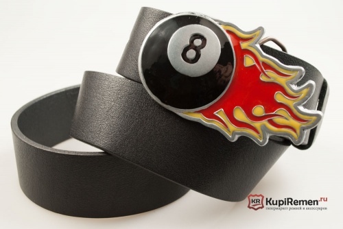 Кожаный ремень с пряжкой "FLAMING 8 BALL" (Пылающий 8-й шар) - kupiremen.ru