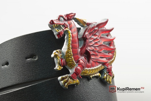 Кожаный ремень с пряжкой "Красный дракон" 3D - kupiremen.ru