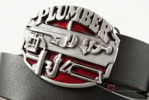 Кожаный ремень с пряжкой "PLUMBER" (Сантехник) 3D - kupiremen.ru