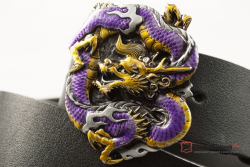Кожаный ремень с пряжкой "DRAGON - PURPLE" (Фиолетовый дракон) 3D - kupiremen.ru