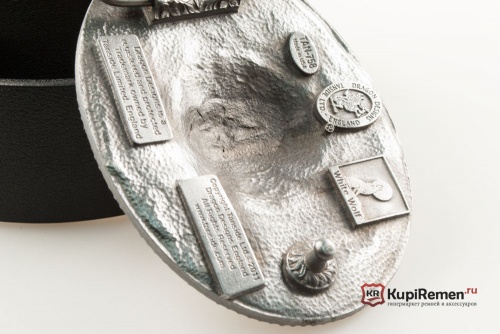 Кожаный ремень с пряжкой "Орнамент с перьями" light blue - kupiremen.ru